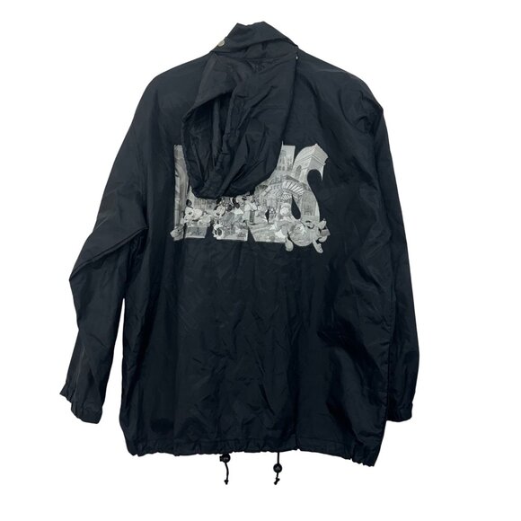 Disneyland Paris Vintage Black Windbreaker Jacket S/M With Hood & Drawstring Hem - Picture 3 of 12